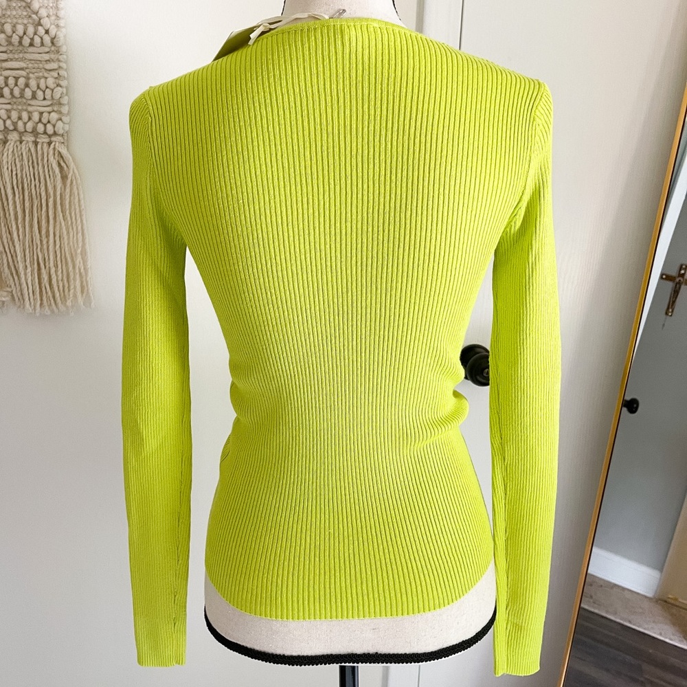 Lime Green V-neck Sweater NWT - Picture 6 of 9